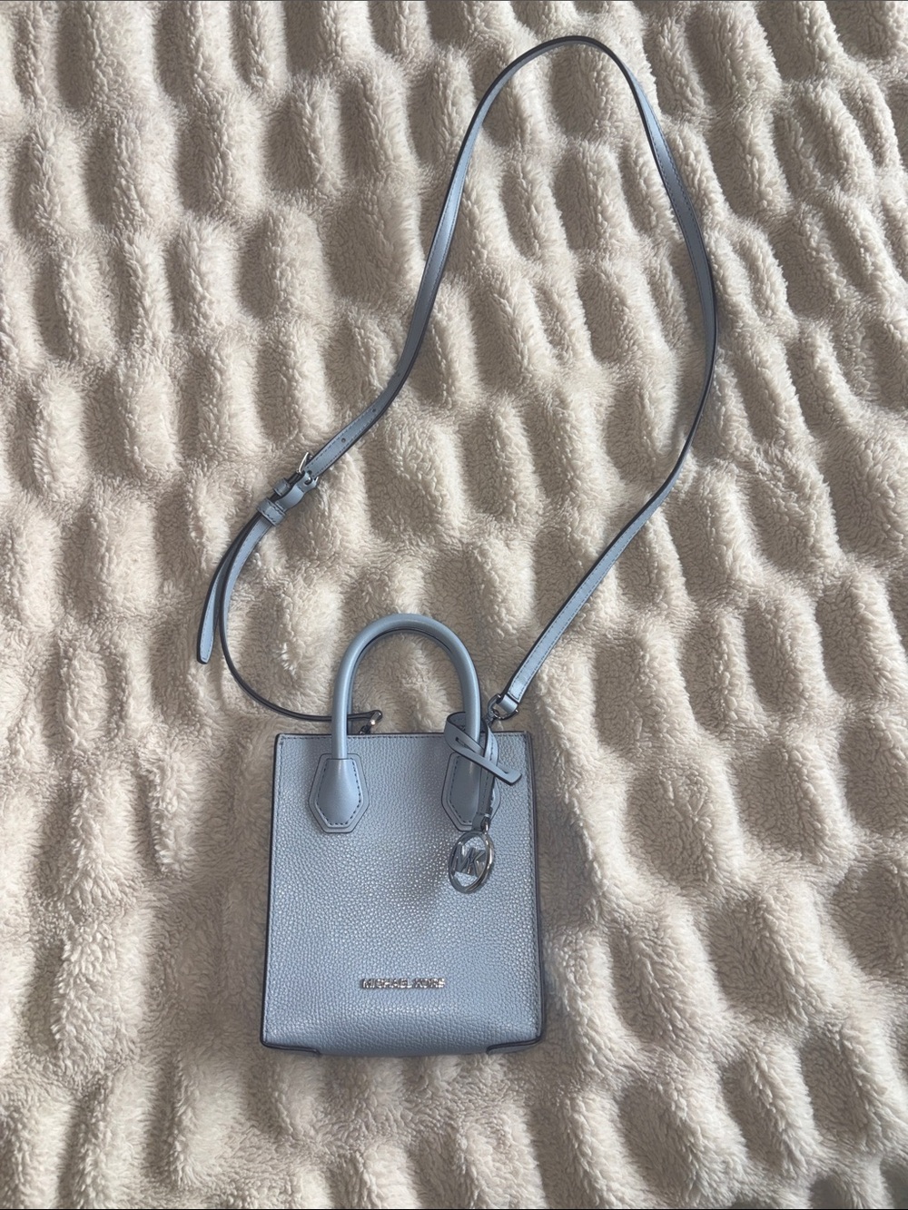 Michael Kors Light Blue Pebbled Leather Crossbody Tote